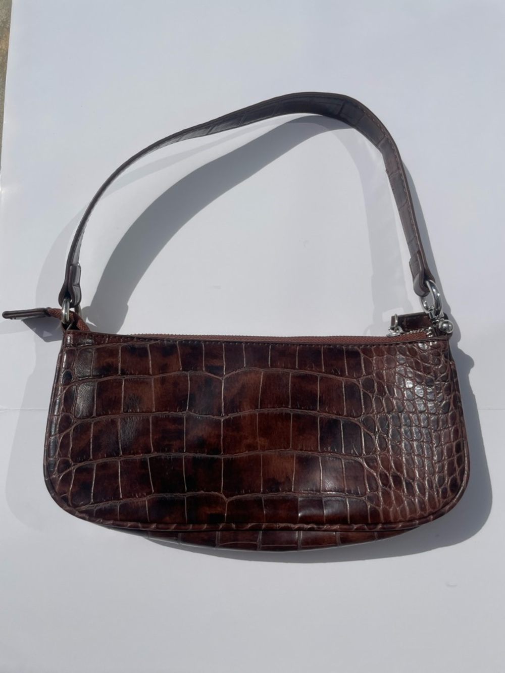 Urban Outfitters Dark Brown Croc-Embossed Faux Leather Shoulder Bag